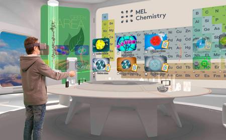 Man using VR to learn chemistry