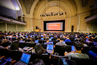 Lecture in Foellinger Auditorium